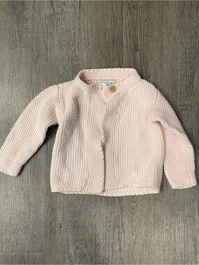 Beba Bean Soft Pink 100% Cotton Knit Baby Girl Cardigan 6-12 Months